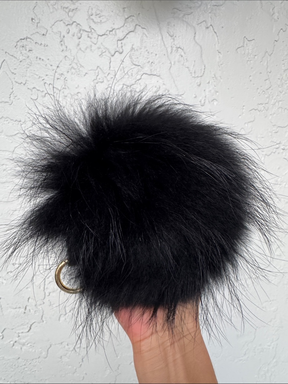 Genuine Fur Monster Bag Charm Keychain Black Yellow Eyes - Picture 3 of 7